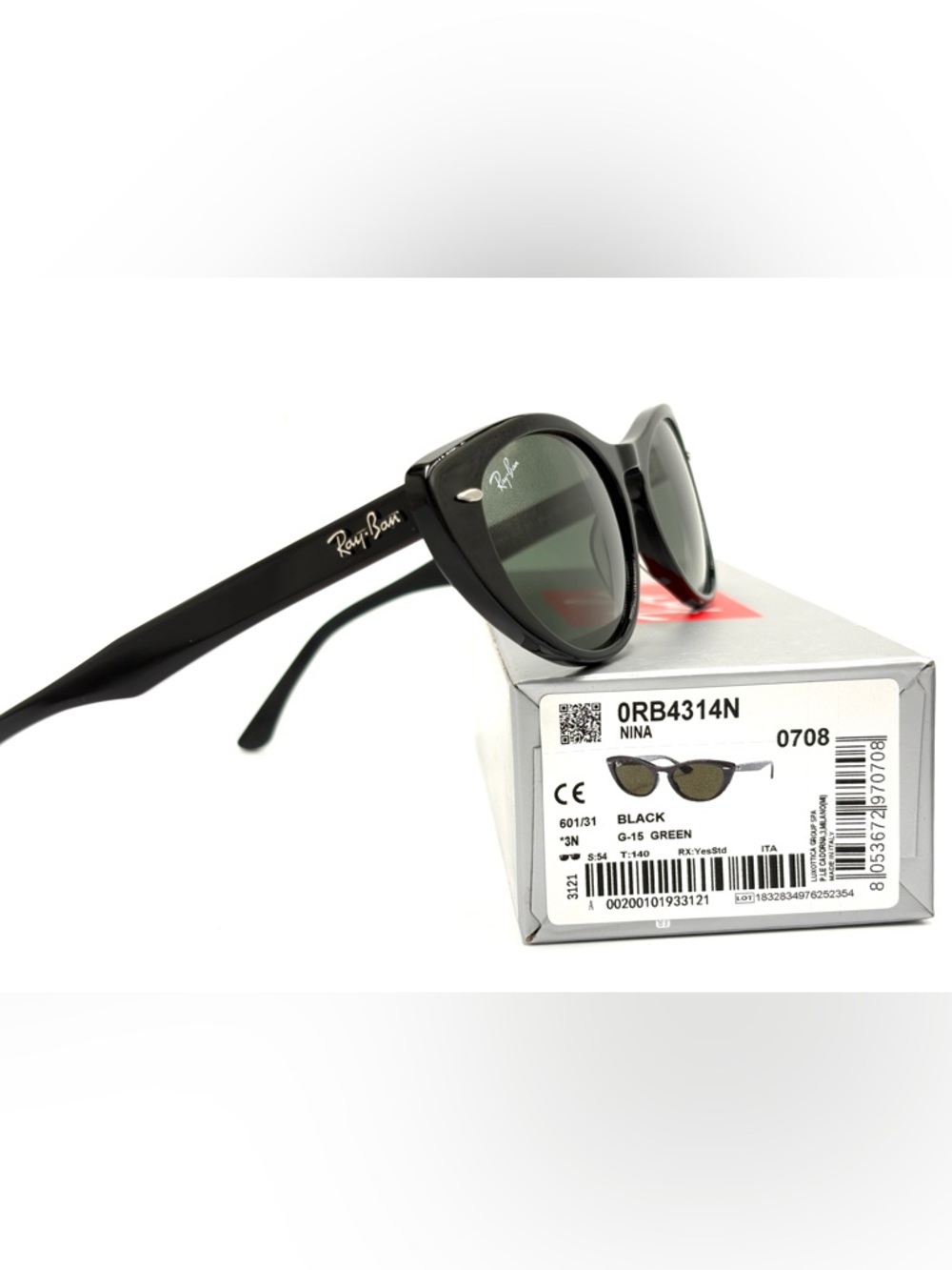 Ray-Ban Nina RB4314n Black Cat-Eye Sunglasses 901/31 Green G-15 54-140 w/Case - Picture 10 of 11